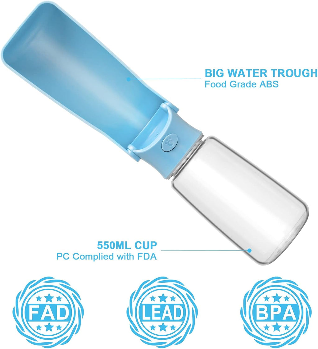 Foldable Dog Water Bottle, Leak Proof Dispenser, SkyBlue, 19oz | Portable Water Dispenser, Dishwasher Safe, for Puppy Small Medium Large Dogs, Pet Drink Cup for Walking Hiking Traveling