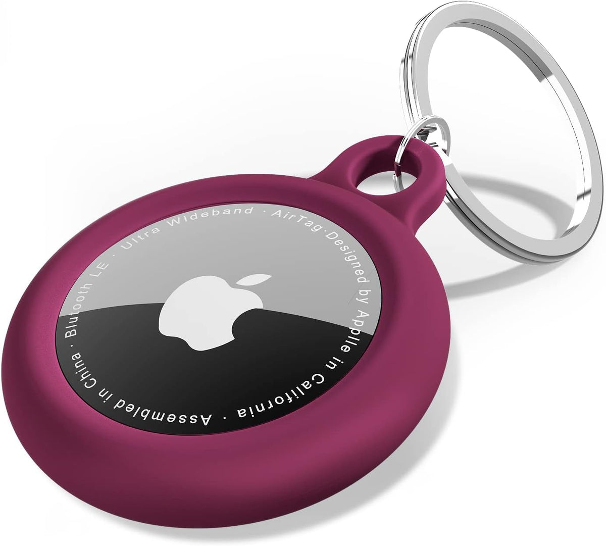 oakxco for Airtag Keychain Silicone, Airtag Holder with Key Ring, Air Tag Cover Cute Accessories for Kids, Luggage, Car Dog Collar, Compatible with Apple Airtag Case Waterproof, Burgundy Maroon Wine