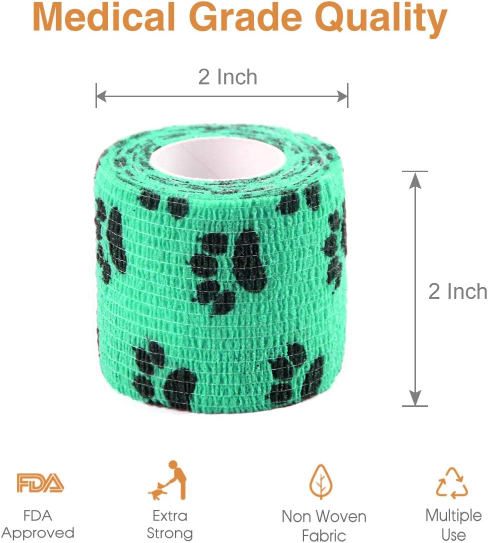 AUPCON Vet Wrap Cohesive Bandages Bulk Self Adhesive Bandage Wrap Self Adherent Wrap Non-Woven for Dogs Pet Animals & Ankle Sprains & Swelling 2 Inch x 5 Yards (2 Inch Claw)