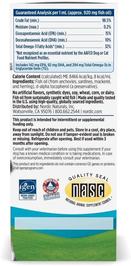 Nordic Naturals Omega-3 Pet, 294mg Fish Oil for Dogs & Cats w/EPA DHA - 2oz