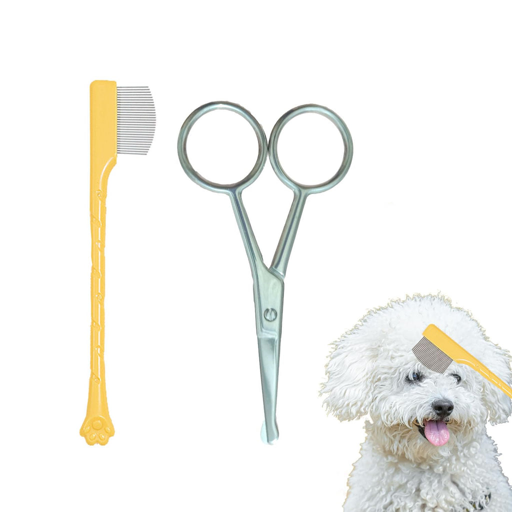 JGocot Dog Tear Stain Remover Comb for Small Doggy and Cats Pet Grooming Tool with Round Tip Stainless Steel Mini Scissor for Pet Facial Eye Area