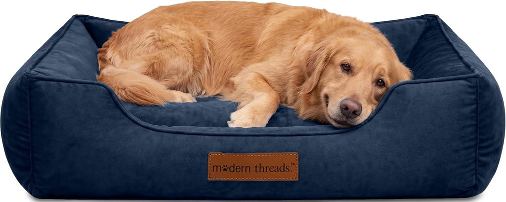 Modern Threads Luxury Dog Bed - Comfortable Tufted Velvet Cushion for Small to Large Dogs - Machine Washable - Durable & Cute Sleep Space for Pets - Pamper Your Pet with Cozy Beds - Denim