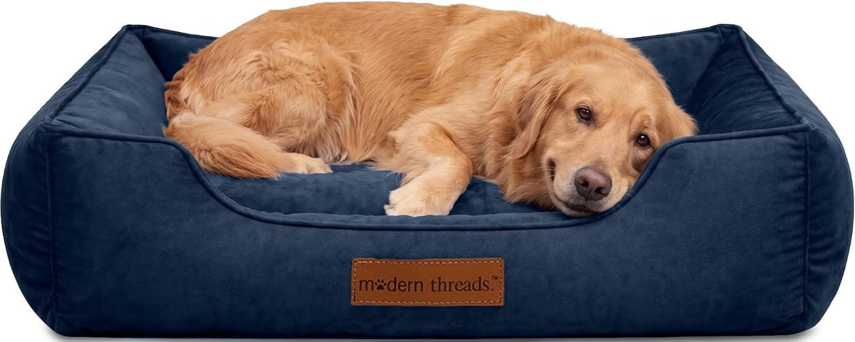 Modern Threads Luxury Dog Bed - Comfortable Tufted Velvet Cushion for Small to Large Dogs - Machine Washable - Durable & Cute Sleep Space for Pets - Pamper Your Pet with Cozy Beds - Denim