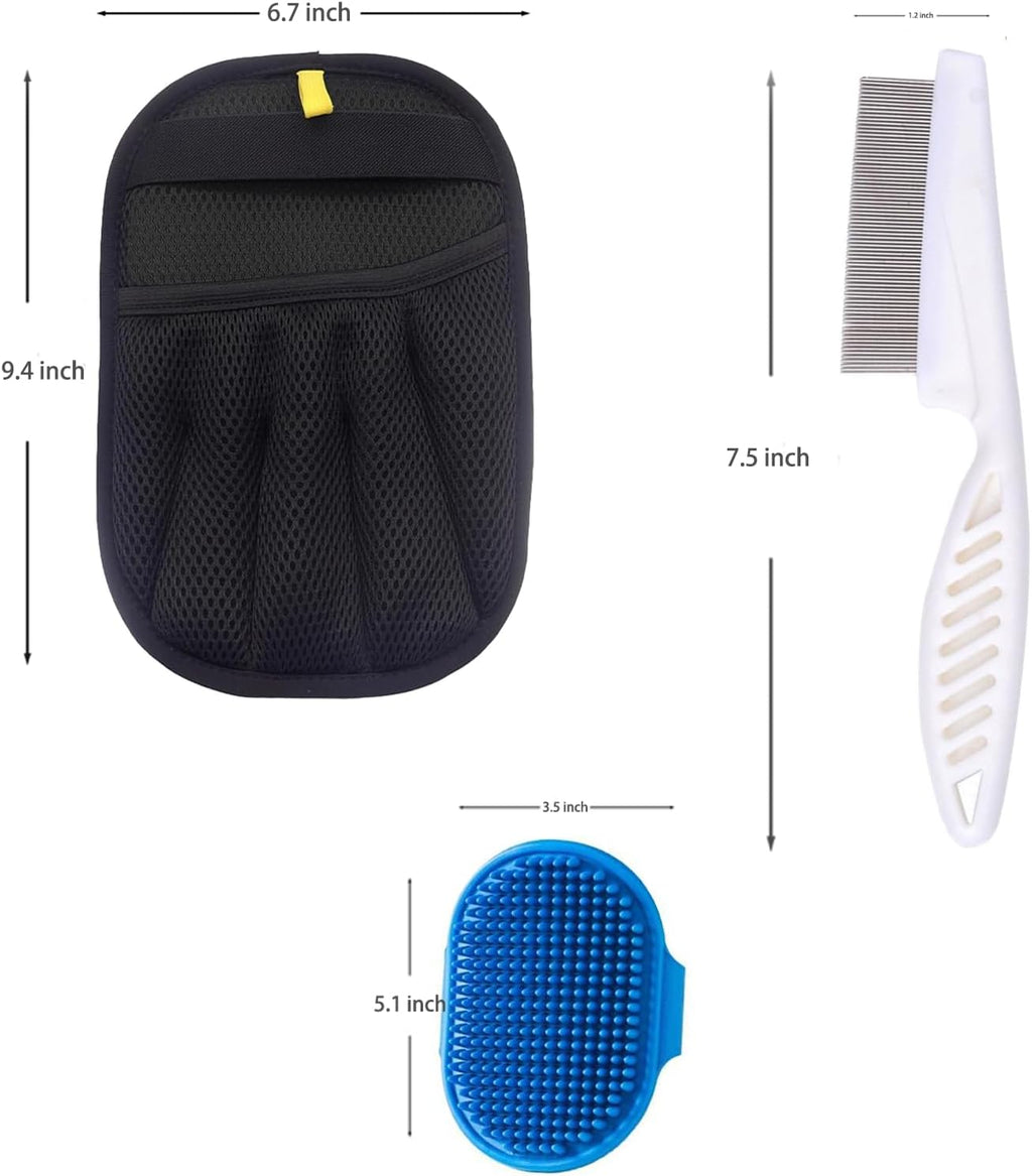 Rainsleep Pet Hair Remover Gloves, Dog Grooming Glove for Shedding, Reusable Deshedding Gloves with Built-in Bath Brush and Flea Comb, for Furniture, Car, Couch, Clothes