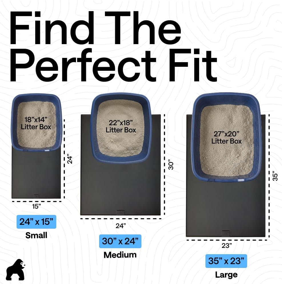 GORILLA GRIP Cat Litter Mat, Easy Clean Silicone Mats, 35x23 Black
