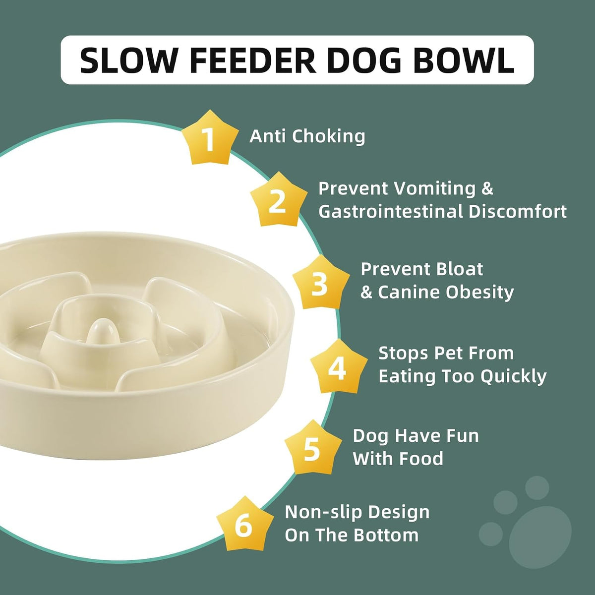 Havniva Ceramic Slow Feeder Dog Bowls, 7.3 in Slow Feeder for Small Breed