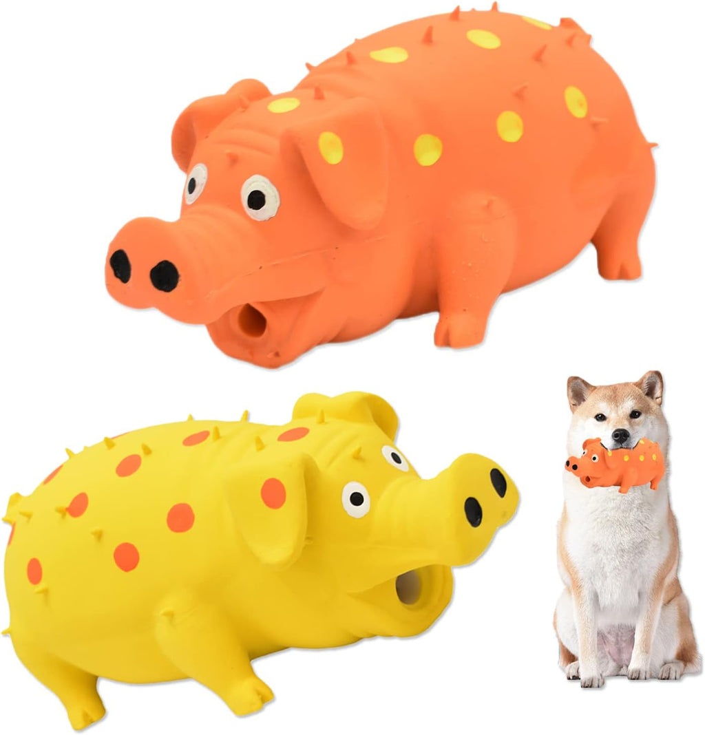 Squeaky Pig Dog Toy, 2 PCS Durable Latex Rubber Dog Toys for Chewing