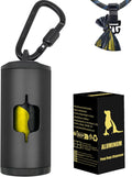 Metal Dog Poop Bag Holder w/Leash Clip|Durable Scratch-Resistant Aluminum|15 Bags+3 Accessories(Black)