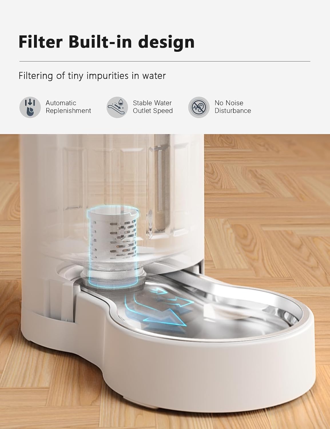 CZPET Gravity Dog Water Bowl Dispenser, Wider Mouth (9.5L+Filter,White)