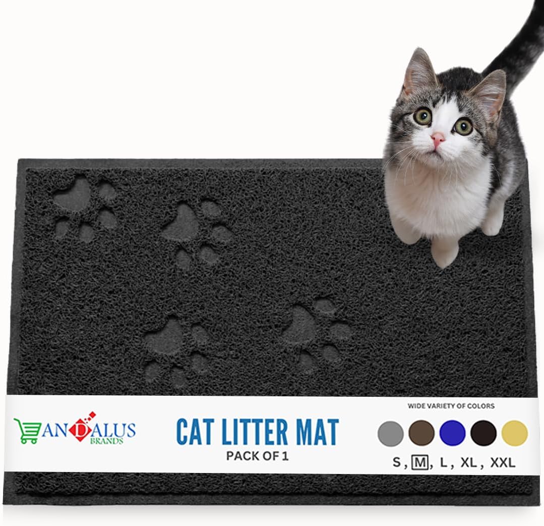 Andalus Medium Cat Litter Mat, Pack of 1 - Waterproof, Non-Slip & Easy to Clean Cat Litter Box Mat for Extra Efficient Pet Litter-Trapping, Black (23.5” X 15.75”)