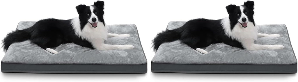 Dog Crate Bed Waterproof Deluxe Plush Dog Beds with Removable Washable Cover Anti-Slip Bottom Pet Sleeping Mattress for Large, Medium, Jumbo, Small Dogs, 35 x 22 inch, Gray (Pack of 2)