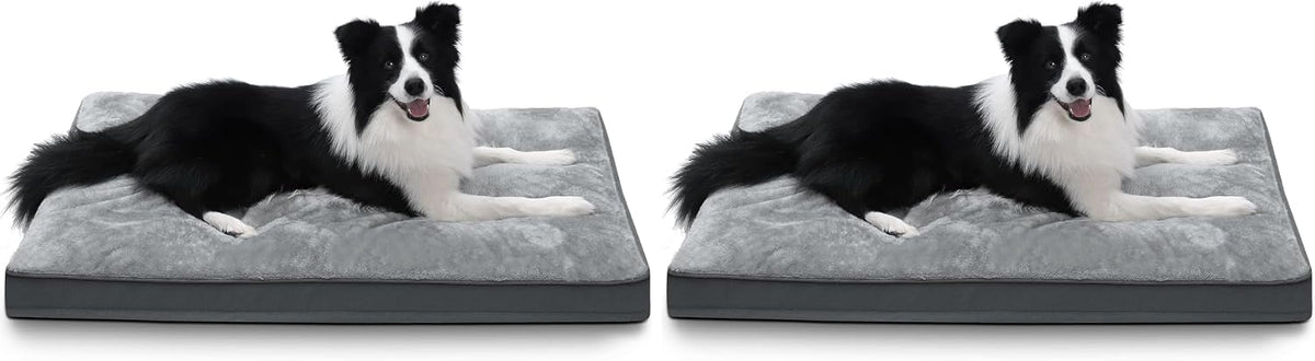 Dog Crate Bed Waterproof Deluxe Plush Dog Beds with Removable Washable Cover Anti-Slip Bottom Pet Sleeping Mattress for Large, Medium, Jumbo, Small Dogs, 35 x 22 inch, Gray (Pack of 2)
