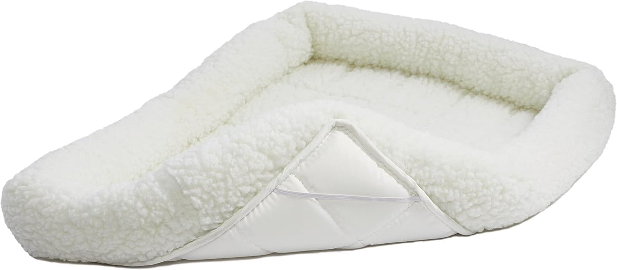 QuietTime by MidWest 18" Dog Crate Bolster Bed, White Fleece, Toy Breeds | Crate Mat, Measures 16.86 x 12.01 x 2.76 Inches, Machine Washable Pet Bed, Fits Most 18-Inch Dog Crates