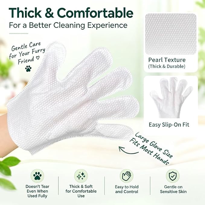 Pet Grooming Gloves Wipes for Cat Dander Remover, No-Rinse, Unscented