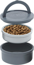 Portable Pet Feeder, Travel Dog Bowls with Lid and Handle, Microwave and Dishwasher-Safe, 10oz Inner Bowl & 20oz Outer Bowl, Grey 