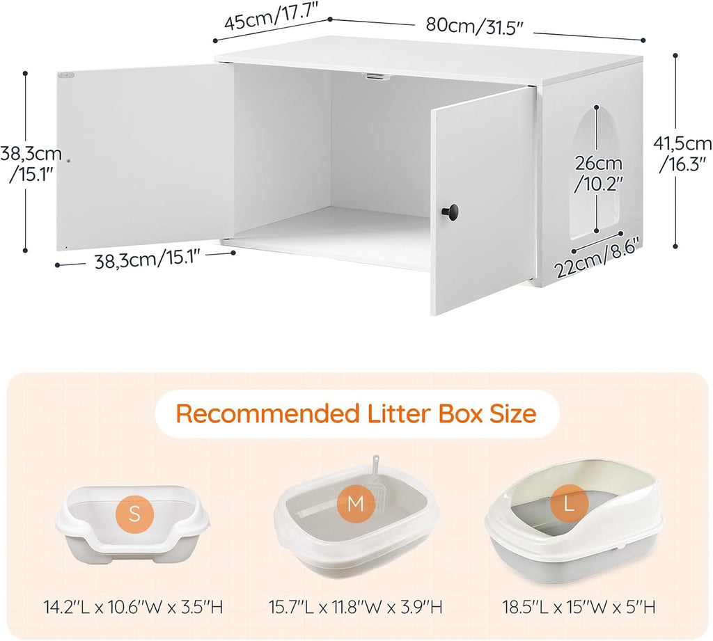 HOOBRO Cat Litter Box Enclosure, Hidden Litter Box Furniture with Side Entry, Litter Box Cabinet, Indoor Cat House, End Side Table, 31.5"L x 17.7"W x 16.3"H, for Living Room, Bathroom, White WT40MW01