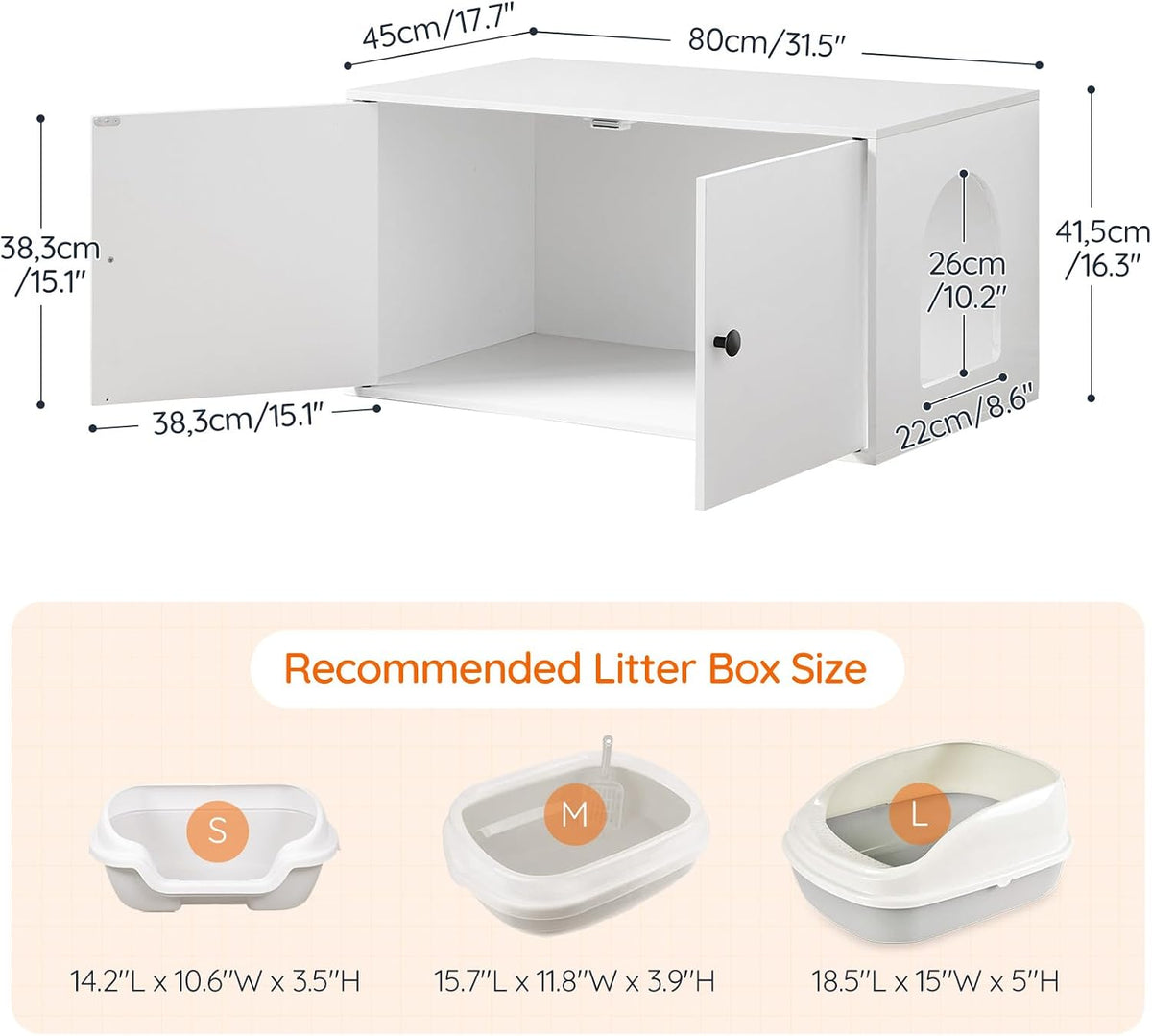 HOOBRO Cat Litter Box Enclosure, Hidden Litter Box Furniture with Side Entry, Litter Box Cabinet, Indoor Cat House, End Side Table, 31.5"L x 17.7"W x 16.3"H, for Living Room, Bathroom, White WT40MW01
