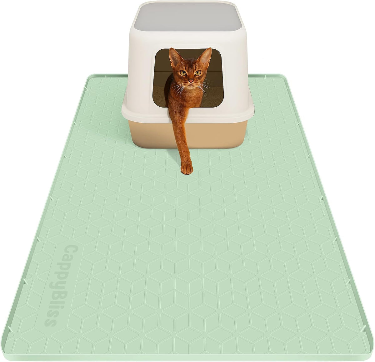 Cat Litter Mat, 34"x22" Waterproof Silicone, Litter Trapping | Large Size, Non-Slip Floor Pad, Easy to Clean, Indoor Cats, for Litter Box, Traps Litter & Dirt, Green