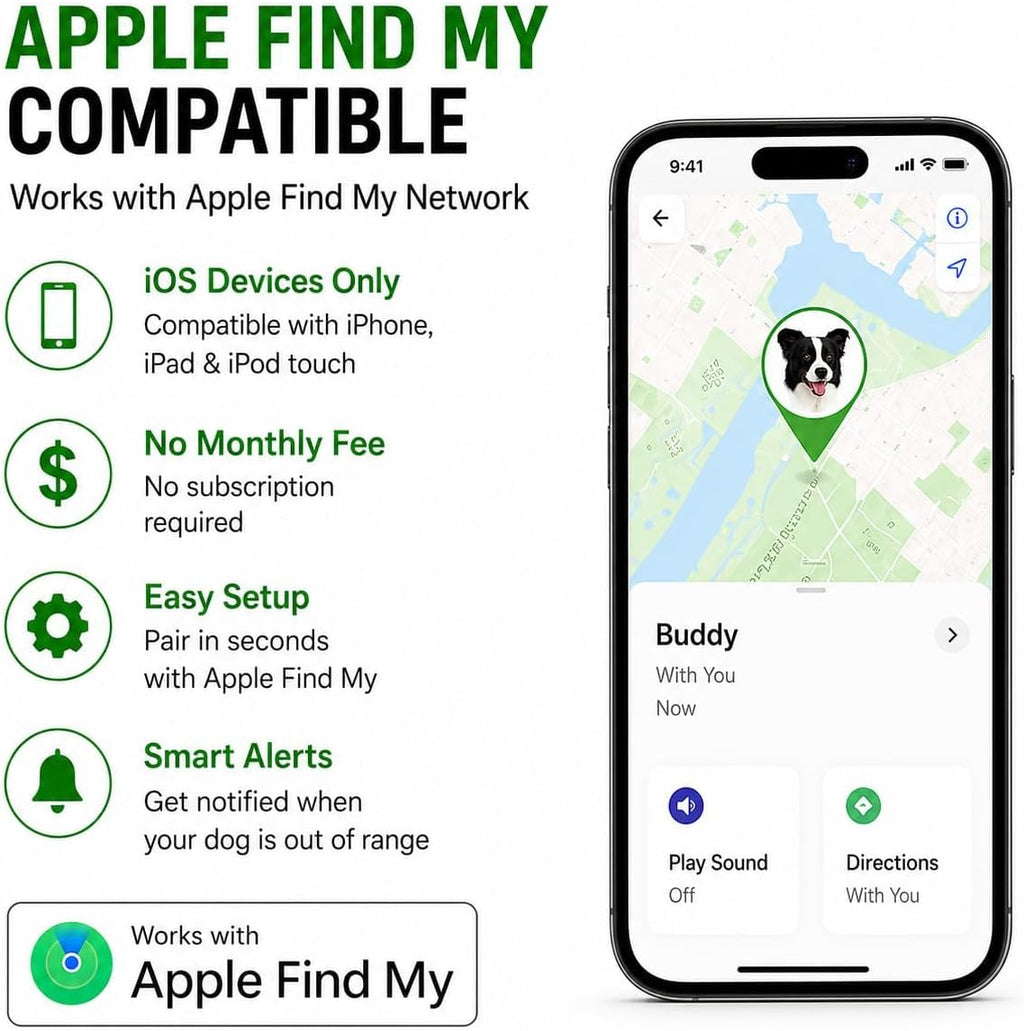 GPS Collar for Dogs (iOS Only) Smart tag,Waterproof Compatible with Apple Find My,No Monthly Fee,Advanced Tracking Solution Smart Collar for Pet Safety Ideal Small Large Dogs (iOS Tracker for Dog)