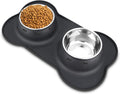 AsFrost Dog Food Bowls Stainless Steel Pet Bowls & Dog Water Bowls No Spill Non Skid, Feeding Bowls with Dog Bowls Silicone Mat for Small Medium Large Size Dogs, Cat Pet Dog Dishes Set, Black, 3 Cup 