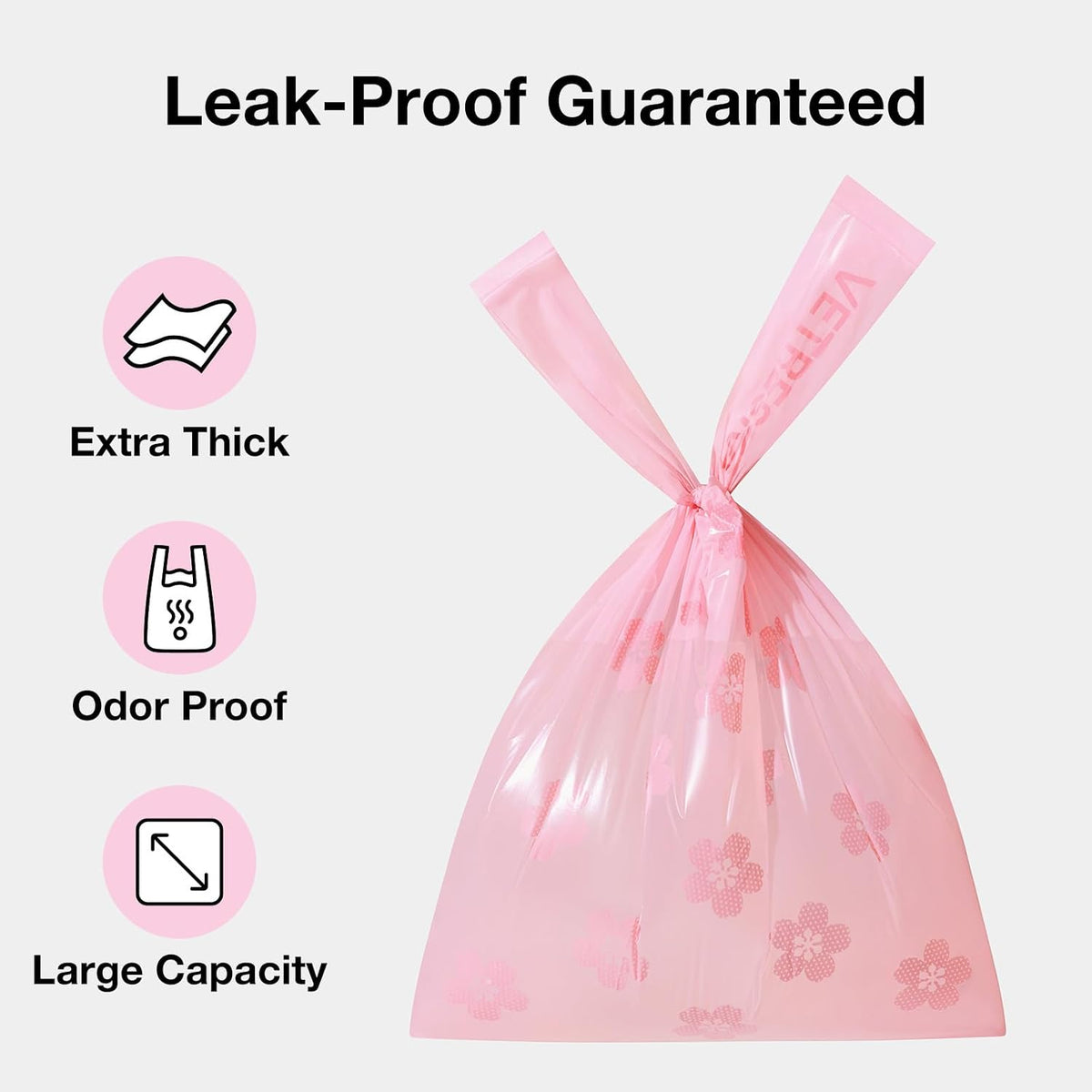 VETRESKA Dog Poop Bags with Handles 240 Count, Floral Scented Waste Bags | Leak-Proof Thick Dog Bags for Poop, Easy-Tie Large Poop Bags, 16 Refill Rolls for Dog Walking Cat Litter