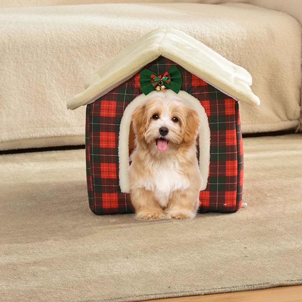 Christmas Cat Tent Cat Bed Cave(Christmas Plaid, L (20.5 X 17 X 19.7 Inch))
