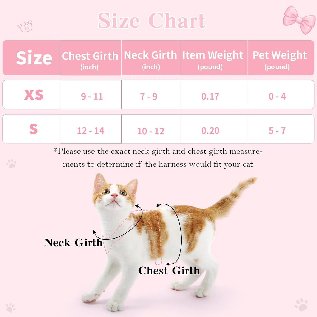 Cat Harness and Leash Set Escape Proof Kitty Harness for Cat Pink XS