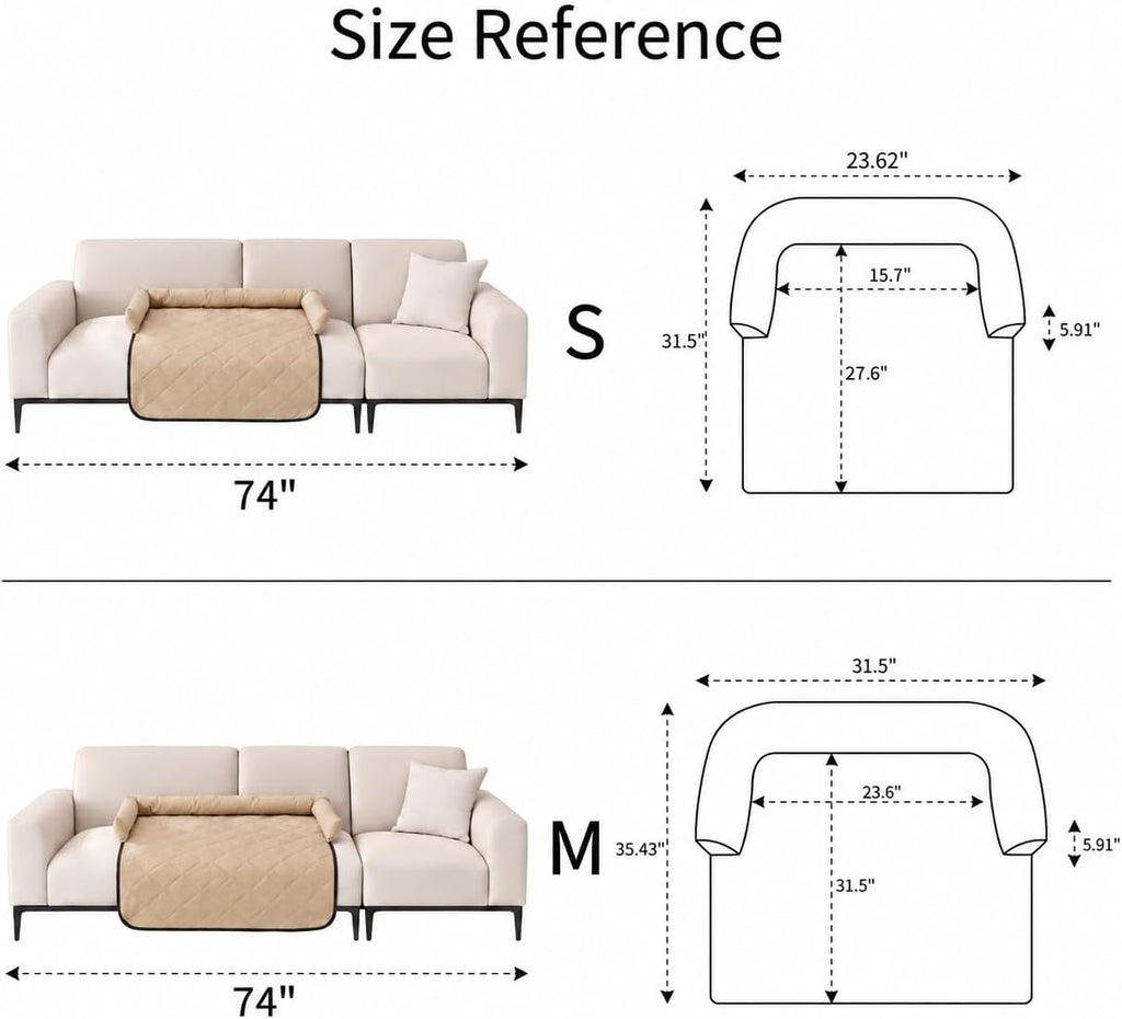 Dog Couch Bed with Head Support, Waterproof Sofa Cover, Khaki, M