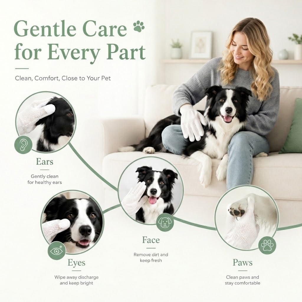 GLADFRESIT Pet Grooming Glove Wipes for Dogs & Cats, 90g, 20 Pcs