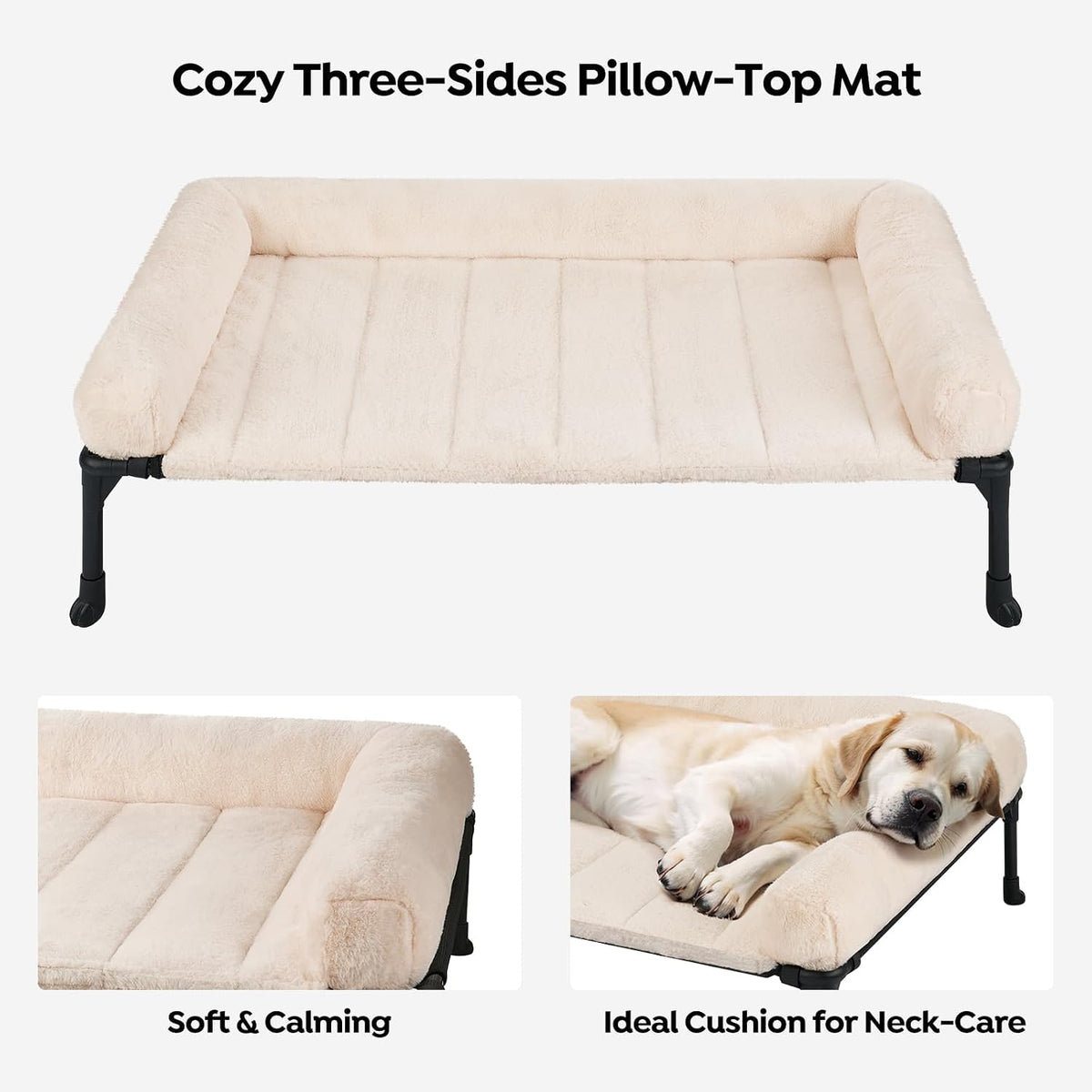 Veehoo Elevated Dog Beds Large Sized Dog with Fluffy Plush Bolster Cushion