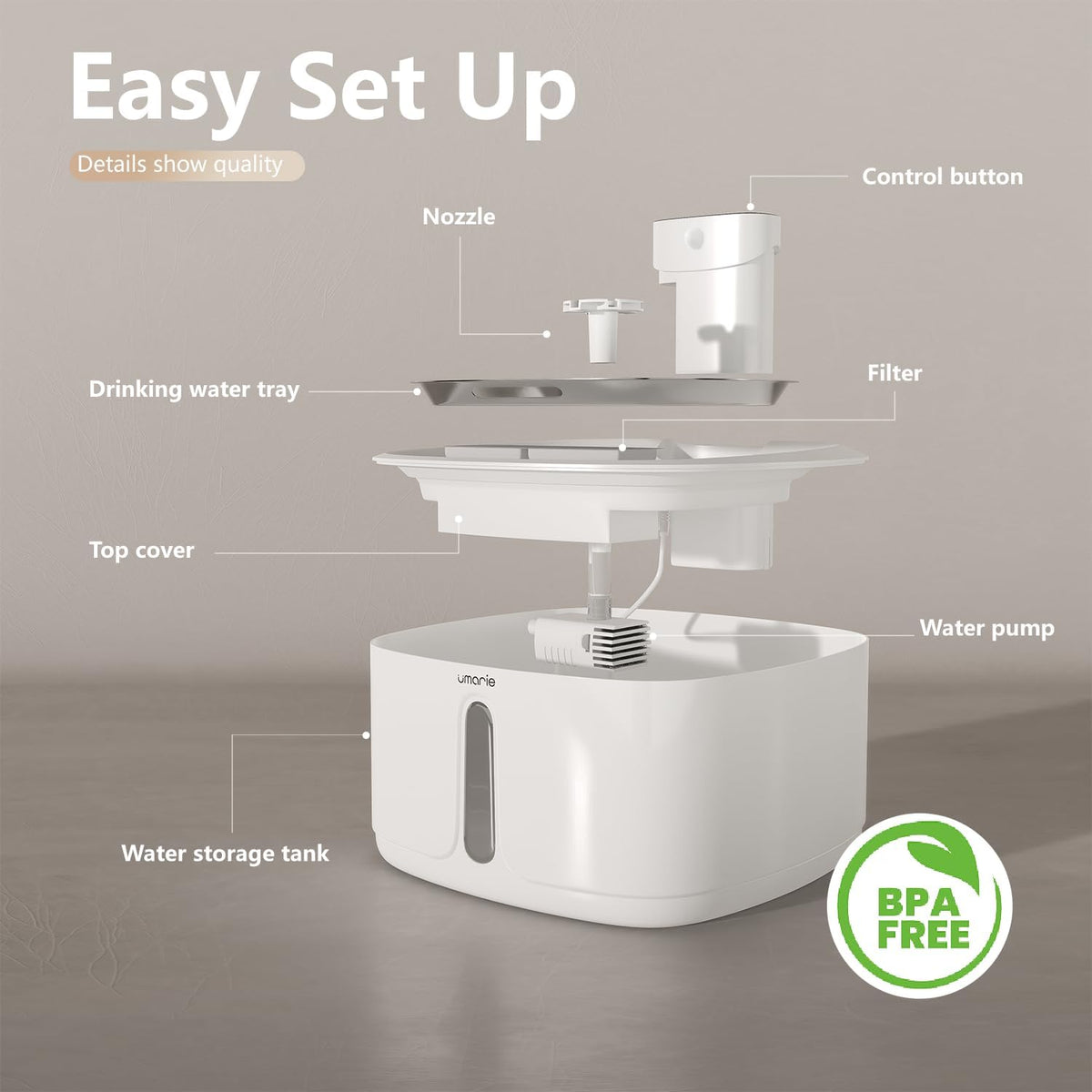Automatic Cat Water Fountain 7 Filters, Wireless Pet Water Fountain with Stainless Steel Tray & BPA-Free Body, Ultra Quiet Pump, Motion Sensor, Easy to Clean