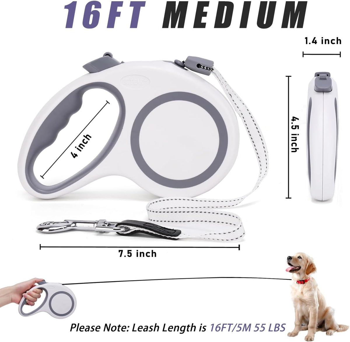 Retractable Dog Leash 20 FT Cord for Small Medium Dogs up to 44 lbs