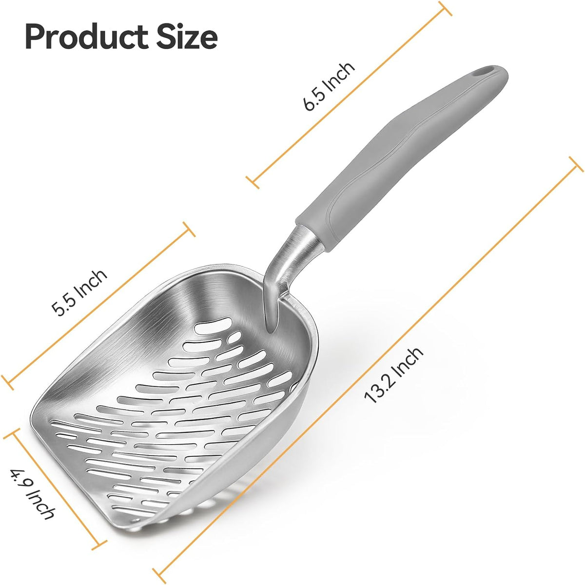 Cat Litter Scoop, Large Long Handle Kitty Metal Scooper | Heavy Duty Aluminum Deep Sifter, Ergonomic Non-Slip Grip, Rustproof Durable Poop Cleaner for Cat Litter Box