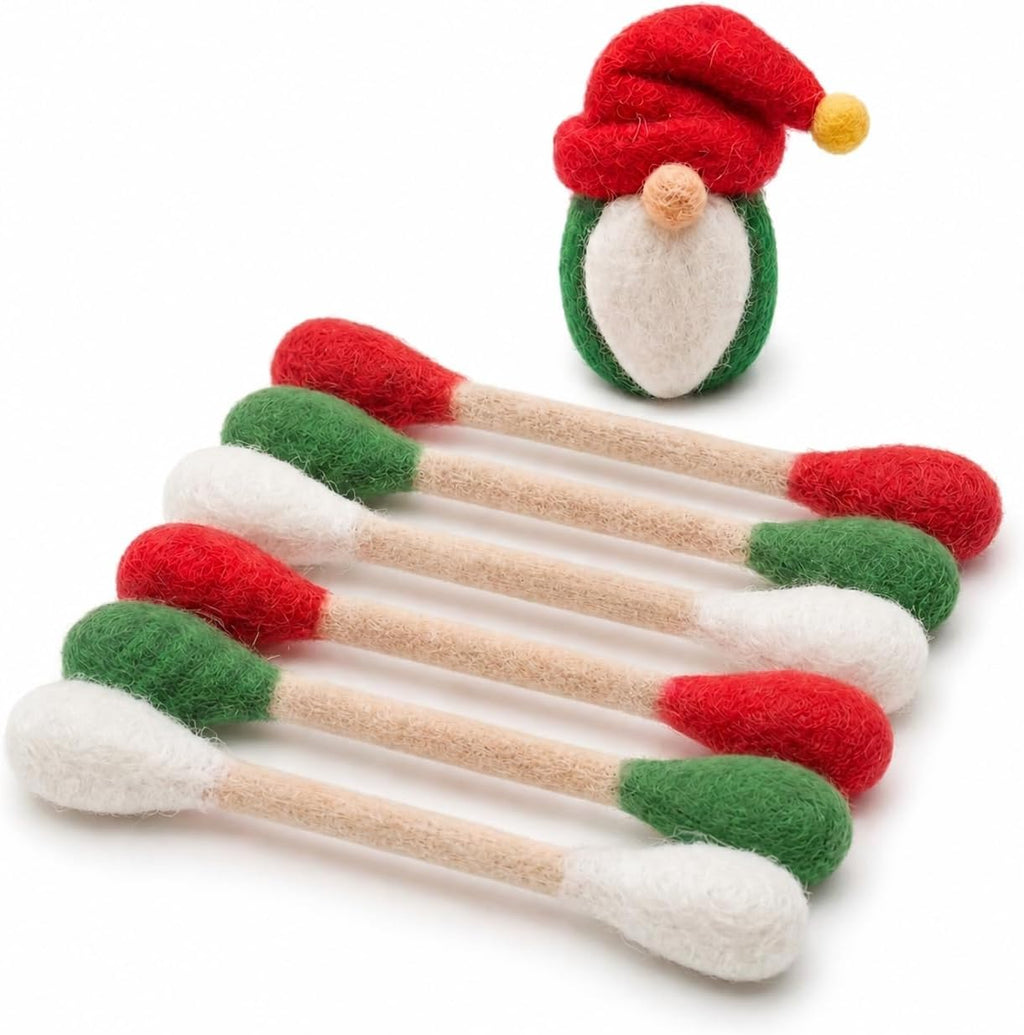 Glaciart One Christmas Cat Toys, 7-Pack Wool Felt Swabs + Gnome, Catnip
