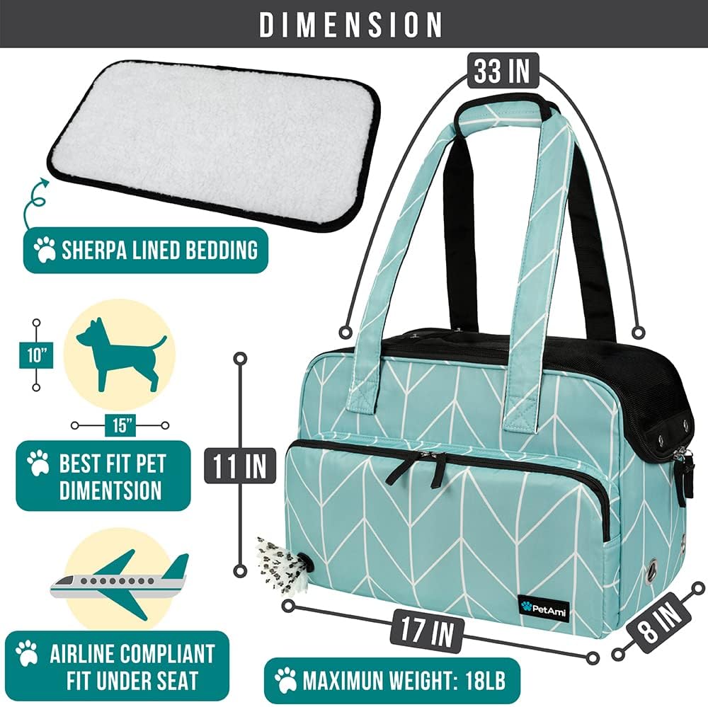 PetAmi Small Dog Purse Carrier, Airline Approved Soft Sided Tote, Teal