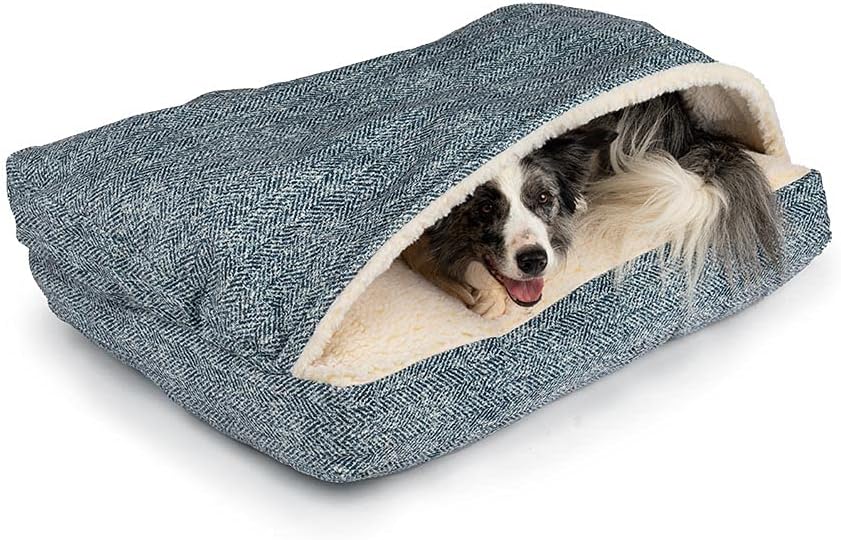 Snoozer Rectangle Cozy Cave Dog Bed, Hooded Dog Bed, Palmer Indigo (L)