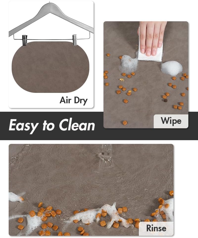 MontVoo Absorbent Dog Food Mat-Dog Mat for Food and Water Bowl | Quick Dry Pet Dish Mat, No Stains & Easy Clean Cat Rug for Messy Drinkers Cat Accessories Pet Supplies, 16"x24", Brown