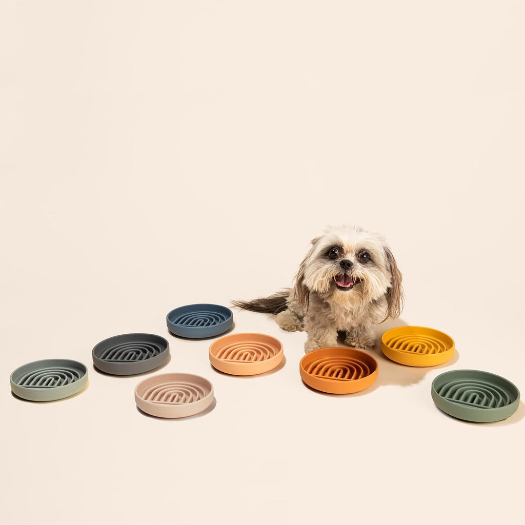 Slow Feeder Dog Bowl - Silicone Dog Bowl, Small, 6" x 1.25" - Tan