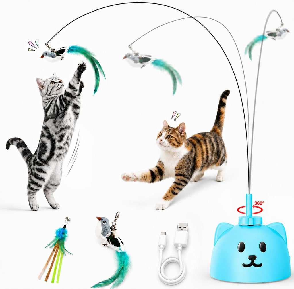 Interactive Cat Toys for Indoor Cats, 360° Automatic Spin Flying Bird Wand