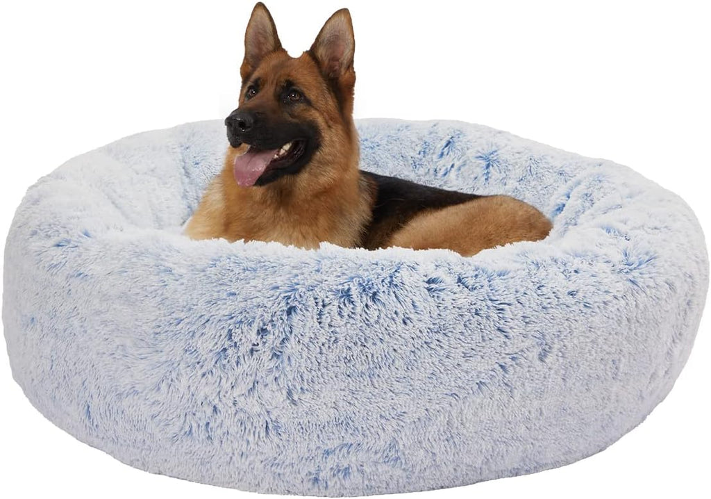 Bedfolks Calming Fluffy Donut Dog Bed for X-Large Dogs,Light Blue,45" Round