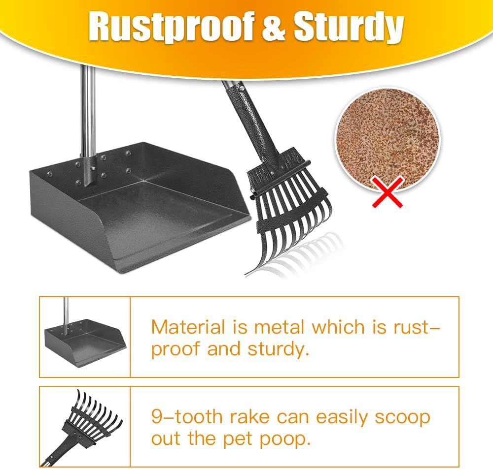 TOOGE Larger Dog Pooper Scooper for Large Dogs Long Handle Stainless Metal | Tray and Rake Set for Large Medium Small Dogs Heavy Duty (Green) (Extra Large)