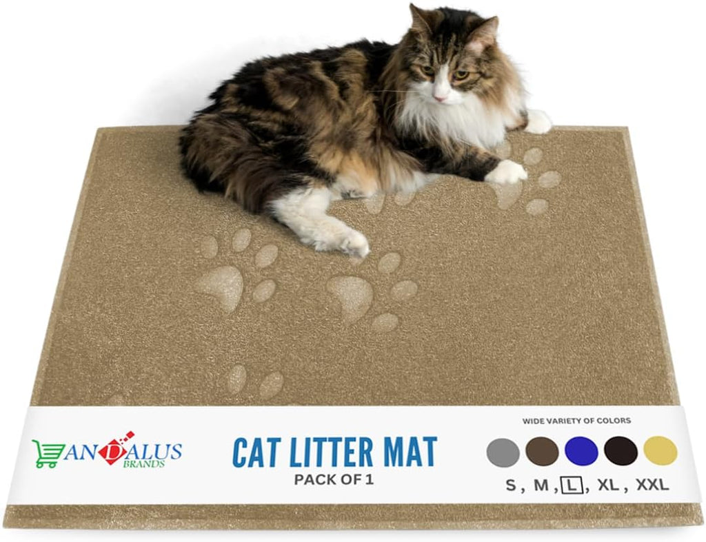 Andalus Large Cat Litter Mat, Pack of 1 - Waterproof, Non-Slip & Easy to Clean Cat Litter Box Mat for Extra Efficient Pet Litter-Trapping, Beige (30” X 18”)