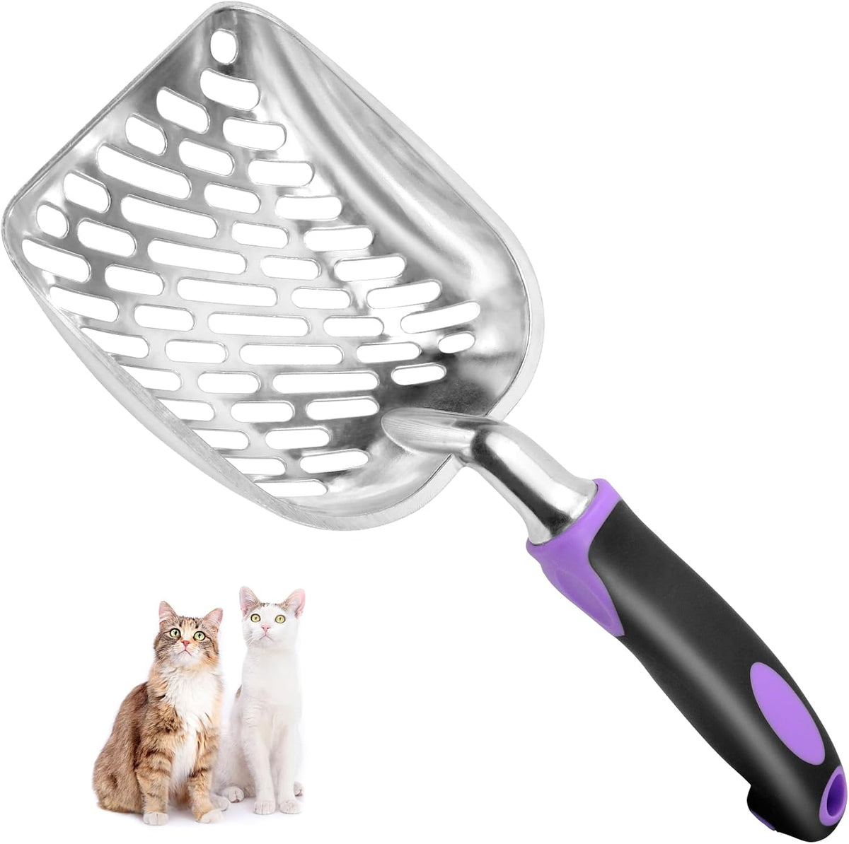 Cat Litter Scoop-Metal Litter Scooper-Kitty Metal Scooper-Long Handle | Kitten Scooper-Poop Sifting-Mesh Shovel-Aluminum Alloy Metal-Suitable for Cat Litter Box-Christmas Gift(Purple)