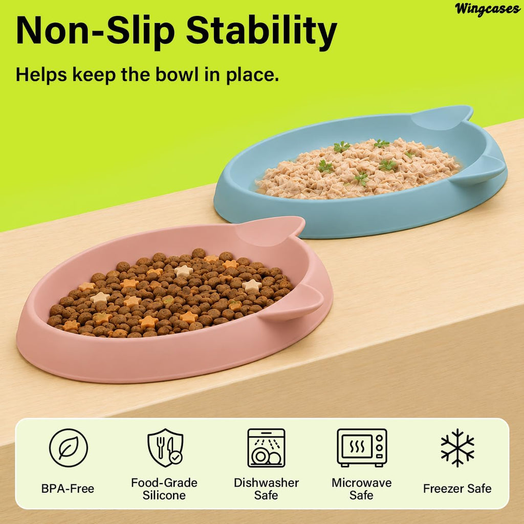 Kitten Food Bowl 2pcs Silicone Cat Bowls Plates for Wet Food