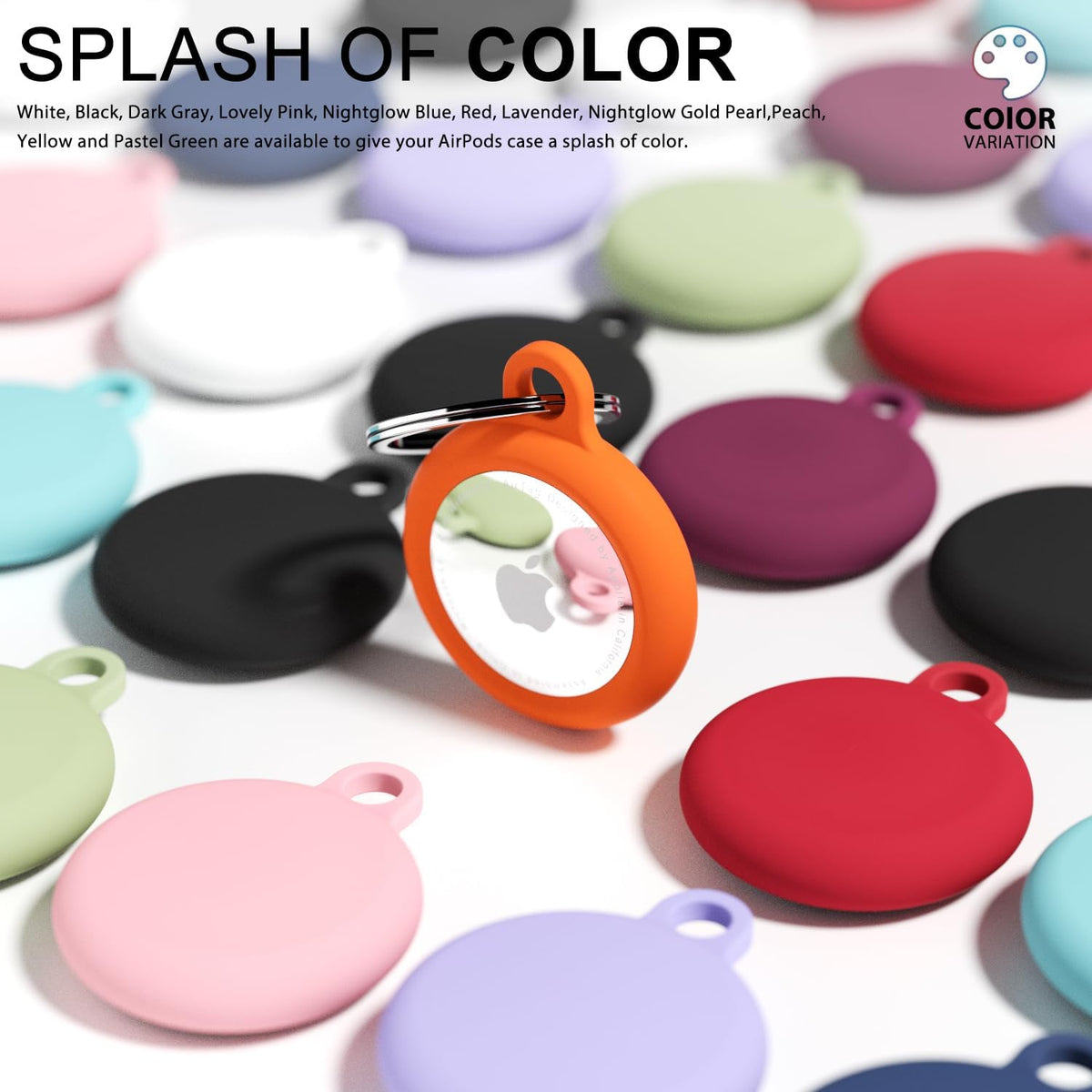 oakxco for Airtag Keychain Silicone, Airtag Holder with Key Ring, Air Tag Cover Cute Accessories for Kids, Luggage, Car Dog Collar, Car, Compatible with Apple Airtag Case Waterproof, Neon Orange