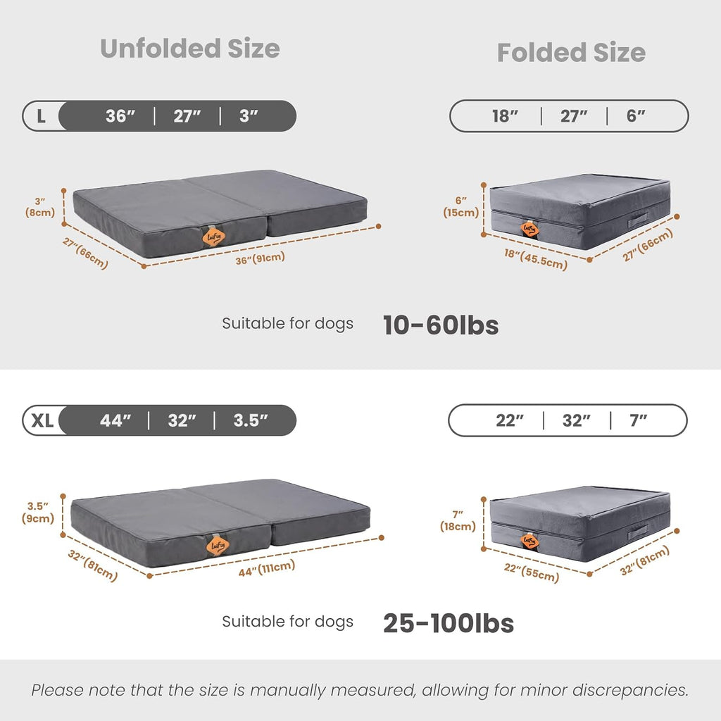 Laifug Outdoor Foldable Waterproof Dog Bed,Elephant Grey,(36''x27''x3.5'')