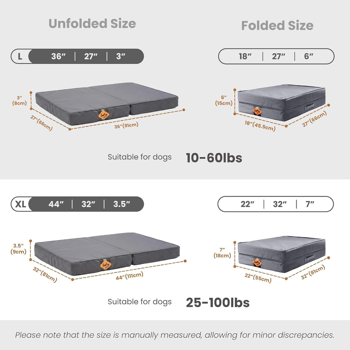 Laifug Outdoor Foldable Waterproof Dog Bed,Elephant Grey,(36''x27''x3.5'')