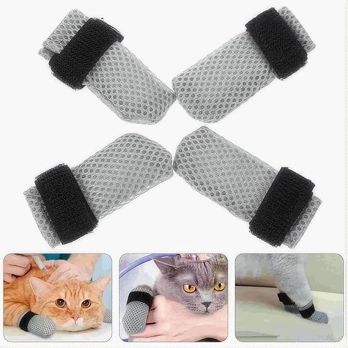 4 PCS Cat Claw Mittens to Prevent Scratching, Mesh Breathable Cats Shoes for Cats Only, Adjustable Cat Anti-Scratch Gloves for Cats When Bathing and Nail Trimming(S)