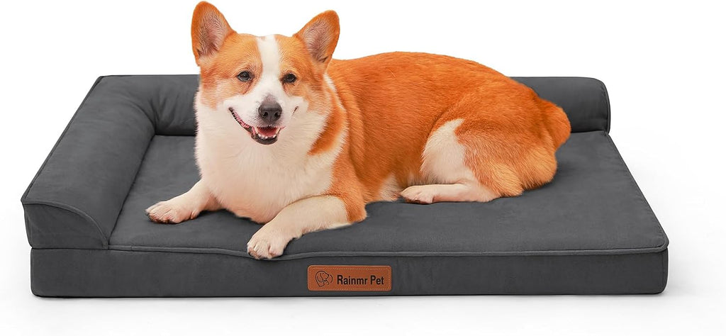 Rainmr Microsuede Dog Bed for Small & Medium Dogs - Orthopedic Dog Bed with Removable Washable Cover, Memory Foam Pet Bed Mat, 36x27 Inches, Dark Grey