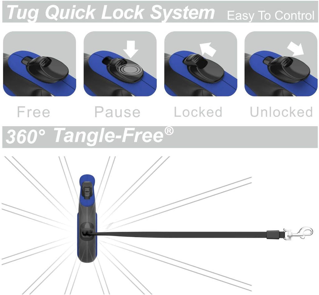 TUG Original Retractable Dog Leash, 16 ft (Medium, Blue)
